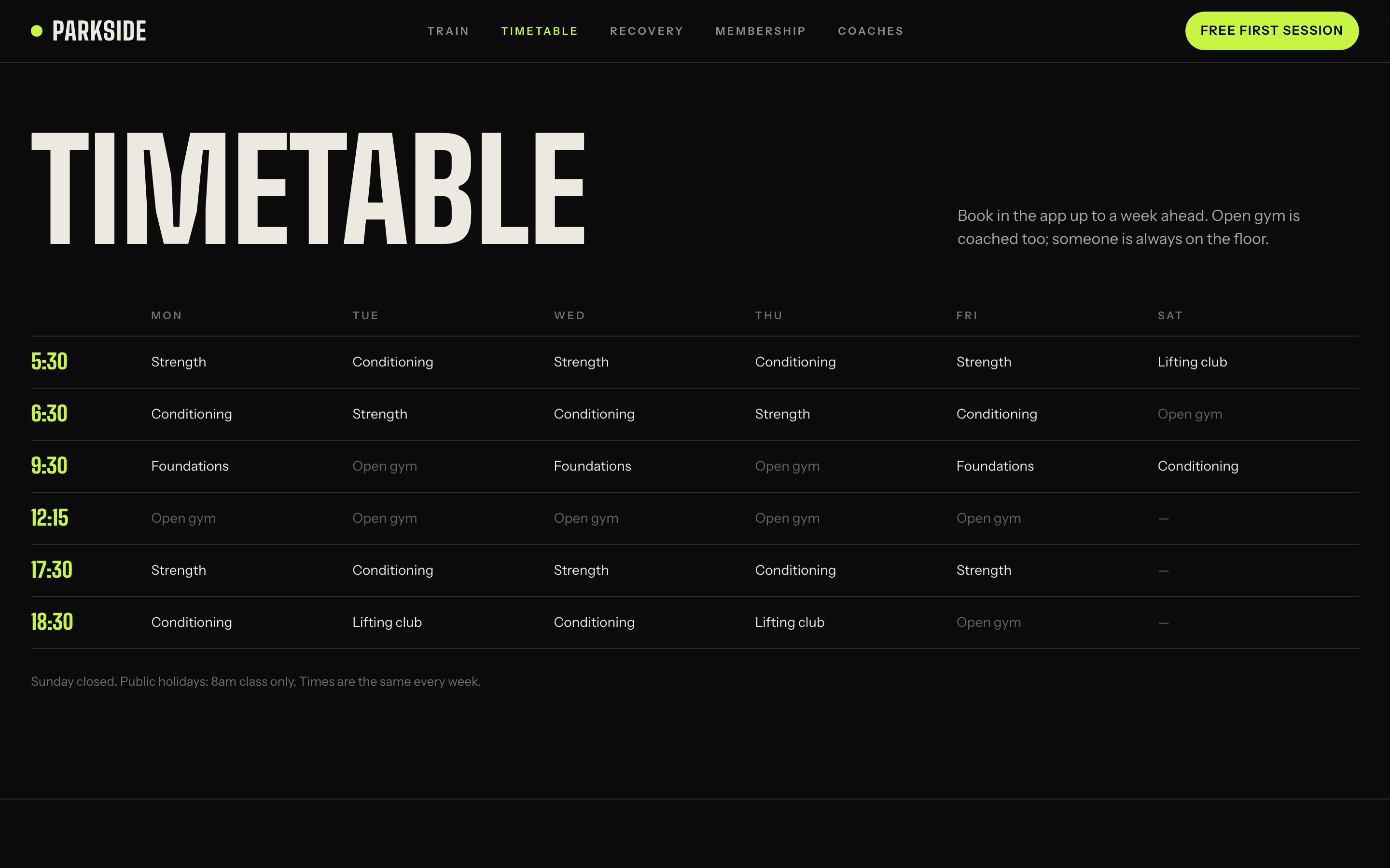 The weekly timetable