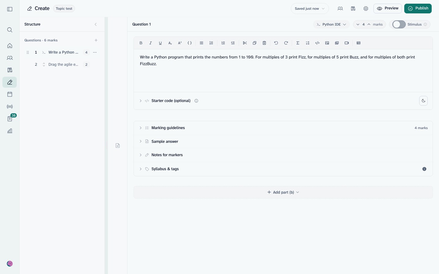 Create: a coding question in the exam builder