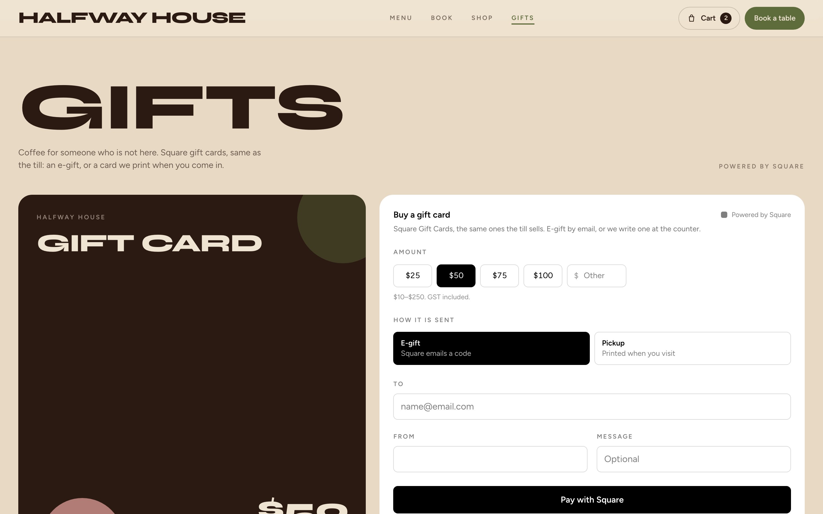 Square gift cards